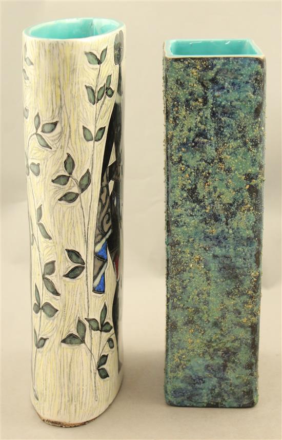 A Fantoni slab vase and a Fabbrini waisted elliptical vase, 1950s / 60s, 29.5cm